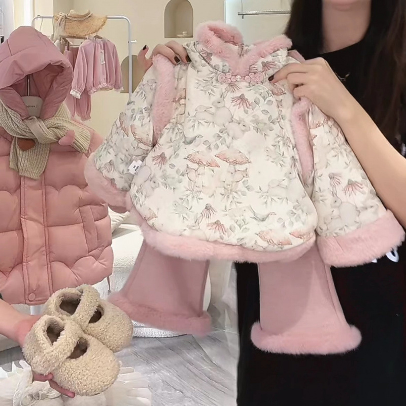 Niñas han trajes de Año Nuevo 2026 niños invierno bebé aniversario de Año Nuevo chino dos piezas set Tang trajes