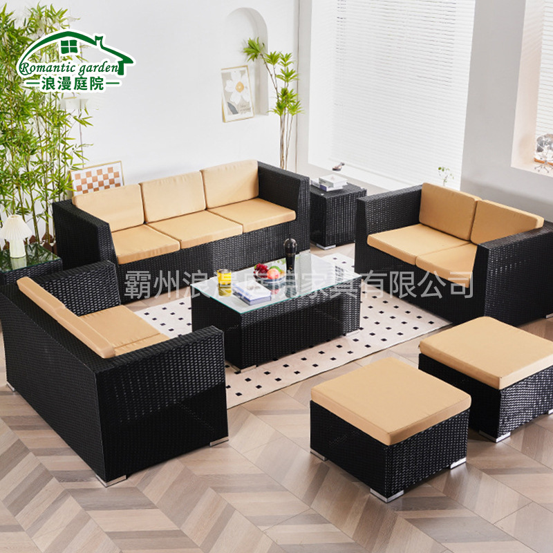 Outdoor rattan furniture set, waterproof and atmospheric sofa, rattan garden sofa, coffee table, patio outdoor dining table and chairs