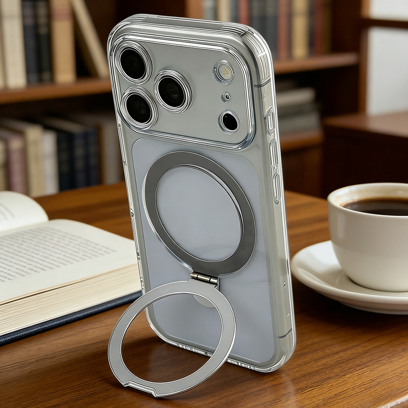 18Pro Apple 18Promax High-Transparency Anti-Drop Magnetic Stand 17 Protective Phone Case with Soft Edges and Precise Cutouts Suitable for Use