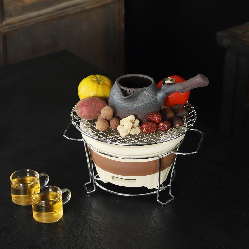 圍爐煮茶器側把煮茶壺粗陶瓷戶外小茶爐子燒家用炭火茶具套裝