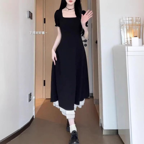 Hollywood Glam Black Dress for Women - Summer 2025, Tea Party French Style, Petite, Fitted Princess Puffed Short Skirt