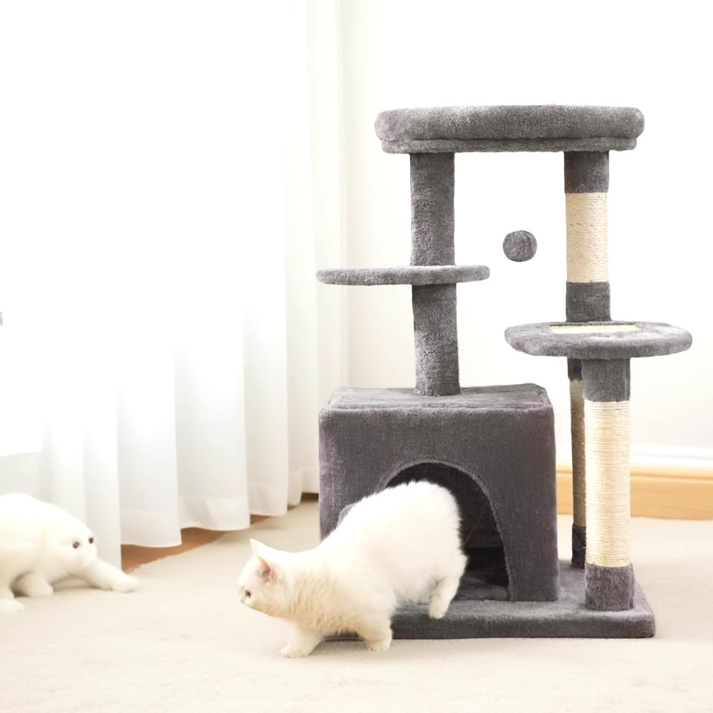 Nido de madera felino felino escalada marco de seda resistente al rasguño no se desprende de los desechos gatos salto de salto en una pequeña villa de gato