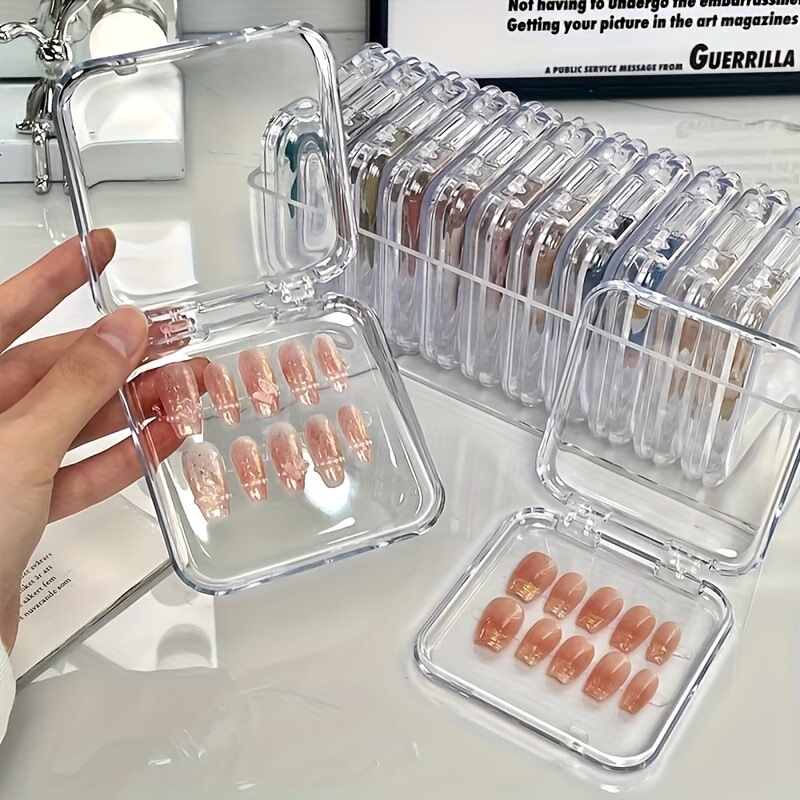 Transparent Wearable Nail Storage Box Acrylic Transparent Sealed Collection Dust-Proof Nail Style Rectangular Display Basket