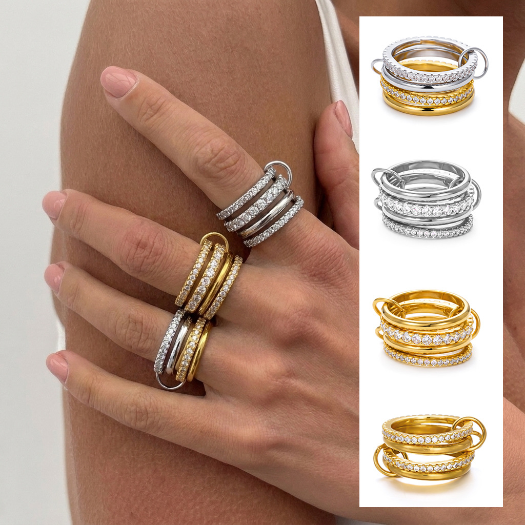 Brand copper ring stainless steel with zircon