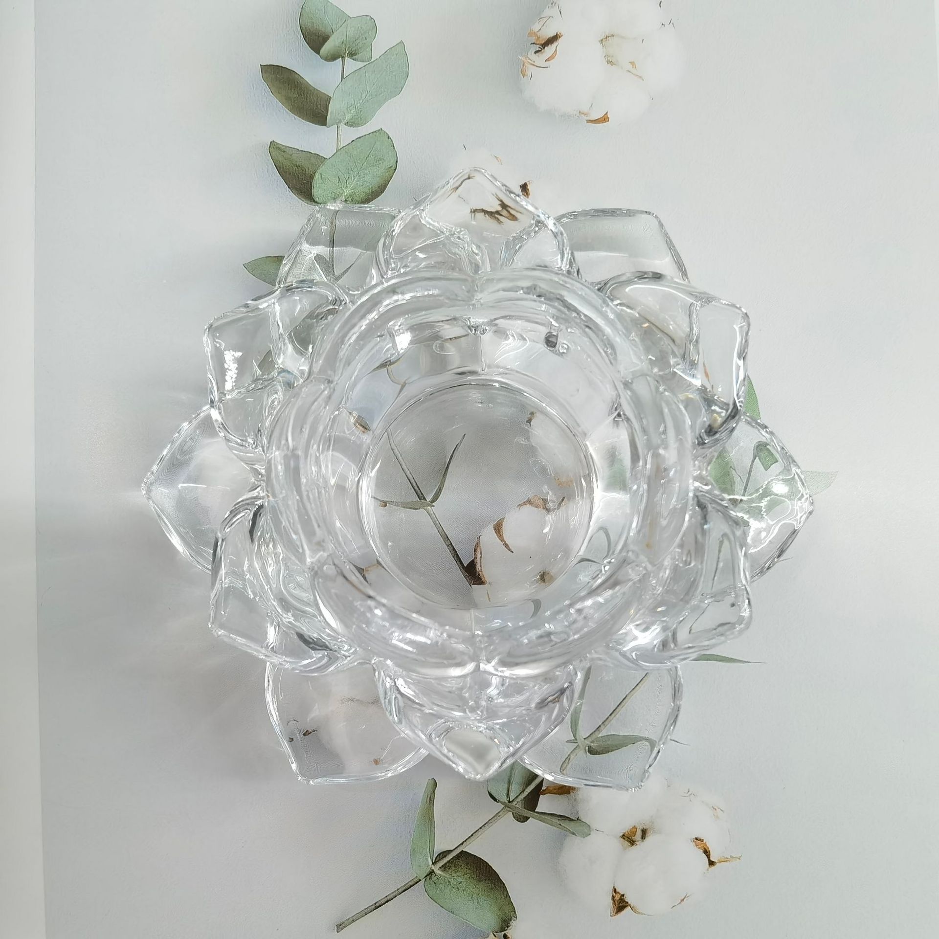Candelaria de loto de cristal creativo, base de lámpara larga de loto, lámpara de mantequilla, decoración de mesa retro image 1