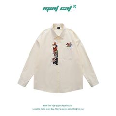ミントCat 2025春の新商品はレトロな国潮カップルのシンプルなストライプ刺繍長袖シャツです。