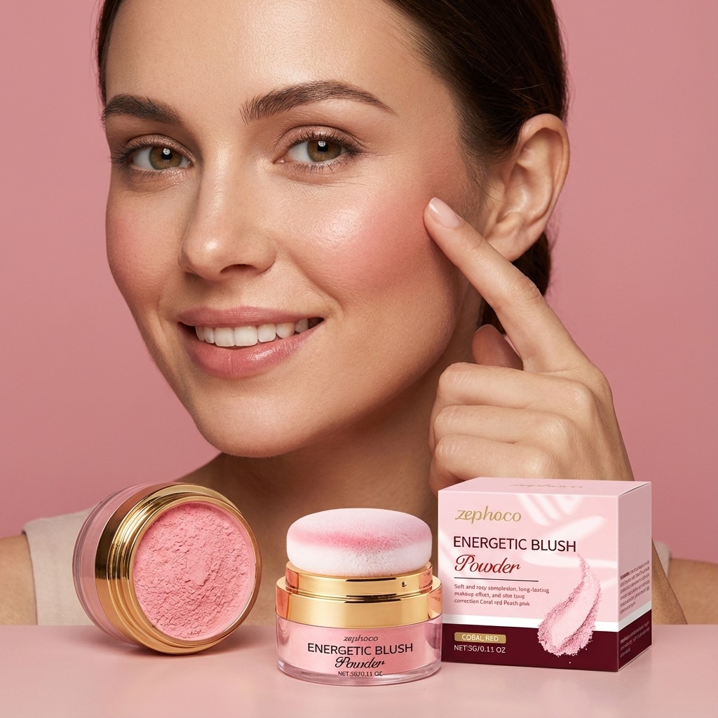 zephoco珊瑚红元气腮红粉 色泽自然红润柔滑细腻日常通勤约会妆容
