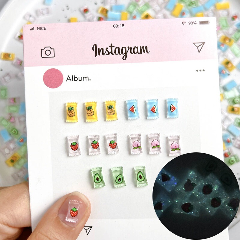 Simulated Ice Transparent Cartoon Fruit Candy Dopamine Nail Art Jewelry Korean Luminous DIY Handmade Nail Decorations