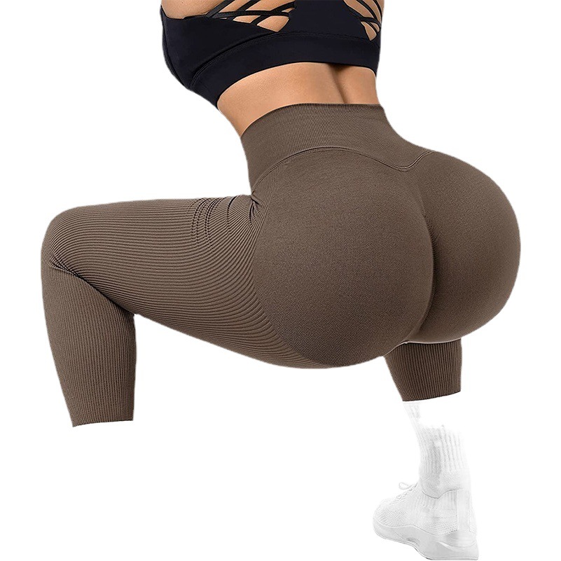 Nuevo transfronterizo europeo y americano hilo de punto sin costura melocotón cadera V cintura yoga pantalones de alta elástica deportes correr fitness pantalones