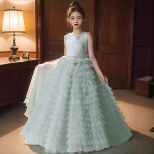 Green Kidsren's Dress Piano Performance Dress Host Performance Dress Girl Birthday Dress Princess Dress Cake Dress