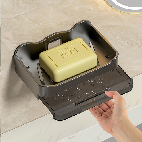 Hanging soap holder without holes, wall-mounted household bathroom soap shelf, double-layer soap drainage tray for the toilet