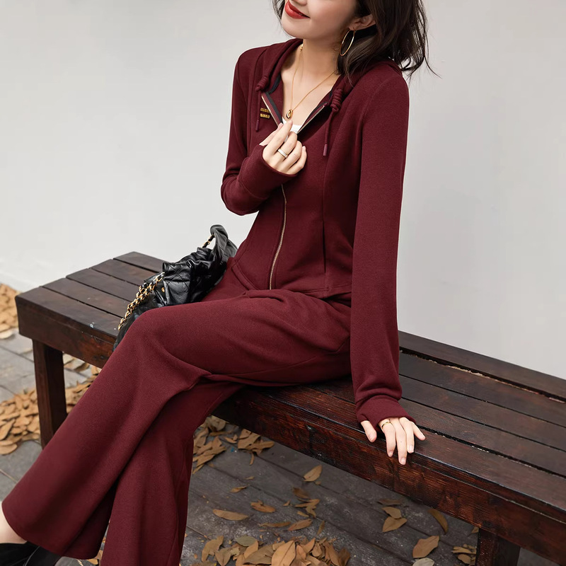 75309 New Autumn and Winter Women's Two-Piece Sweatshirt Set, Casual Two-Piece Set, Contains Wool and Mulberry Silk