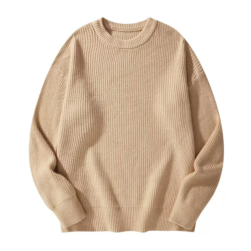 2022秋冬款男士休闲针织衫纯色条纹提花时尚商务保暖港风毛衣