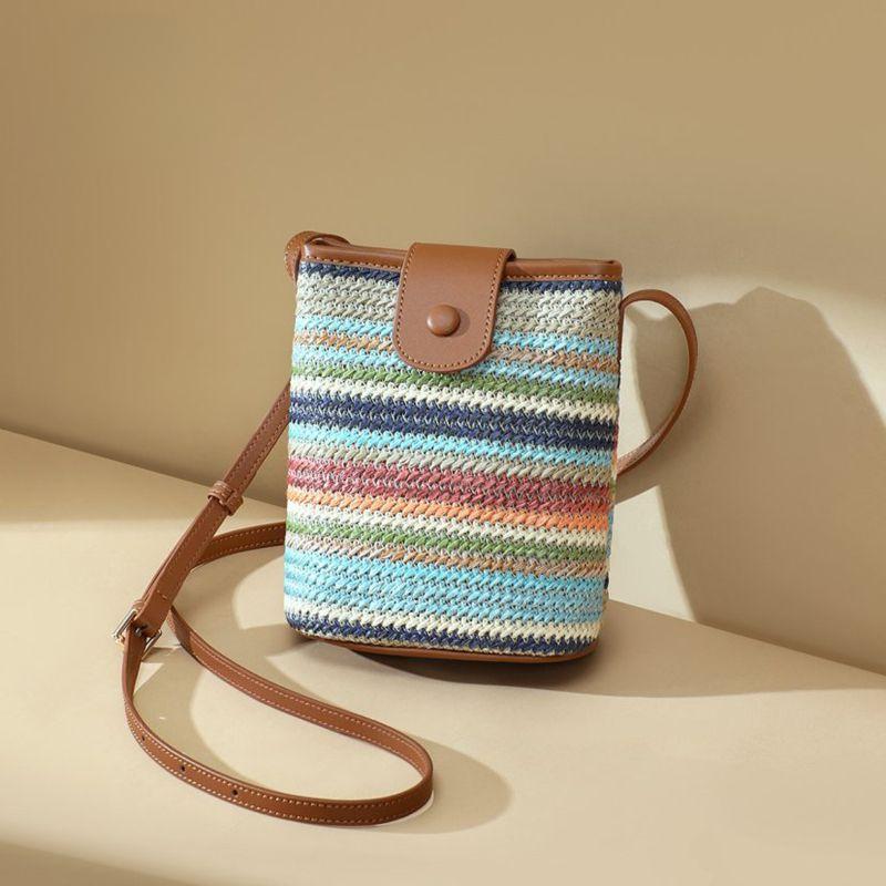 Custom Woven Shoulder Bag for Women, Rainbow-Colored Crossbody Bag, Versatile Commuter Casual Phone Bag, Niche Style