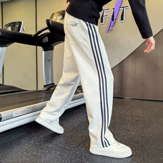花灰色卫裤男侧边条纹直筒男裤运动裤子2025新款春秋季潮牌休闲裤