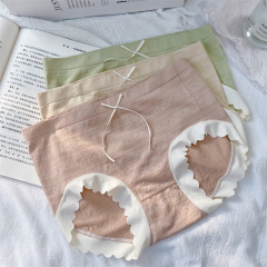 日系甜美女士內褲批發無痕蝴蝶結中腰 波浪邊透氣女生內褲女新款