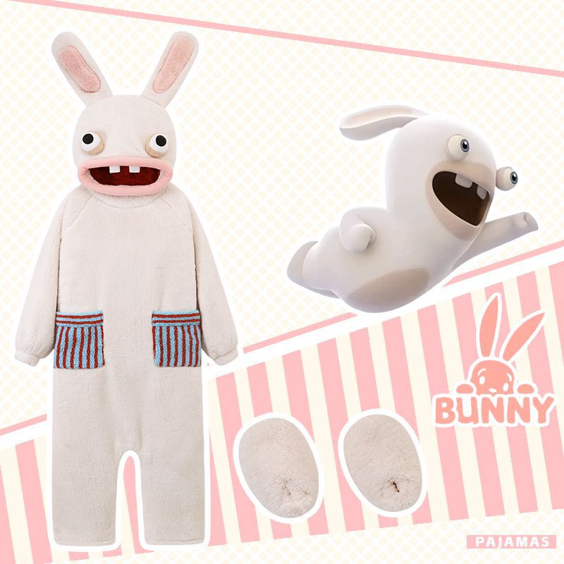 恶魔兔兔珊瑚绒睡衣女秋冬季舒棉绒可外穿连体服趣味搞怪家居服