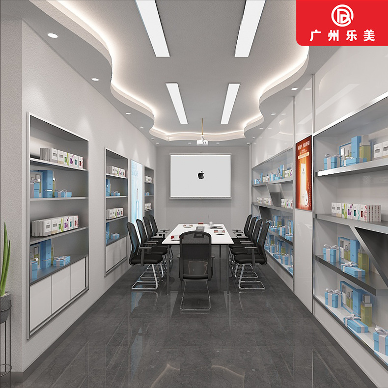 广州厂家现货公司展厅化妆品展示柜摆放架简约大方款式木质烤漆