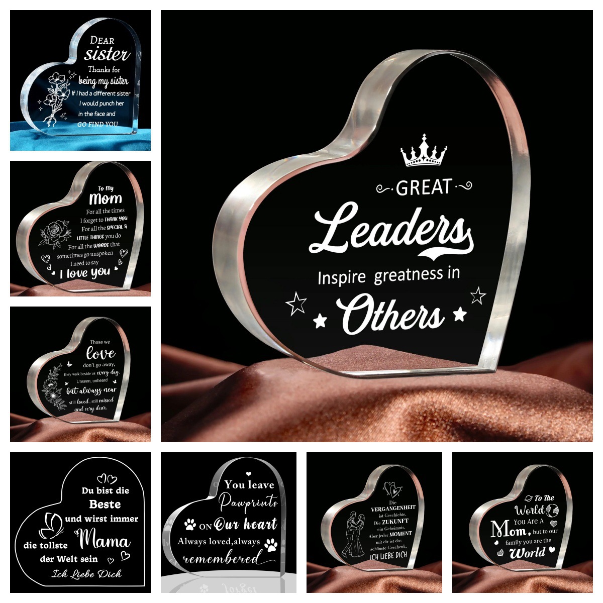 跨境新品透明爱心亚克力送父母姐妹同事周年纪念礼物桌面摆件装饰