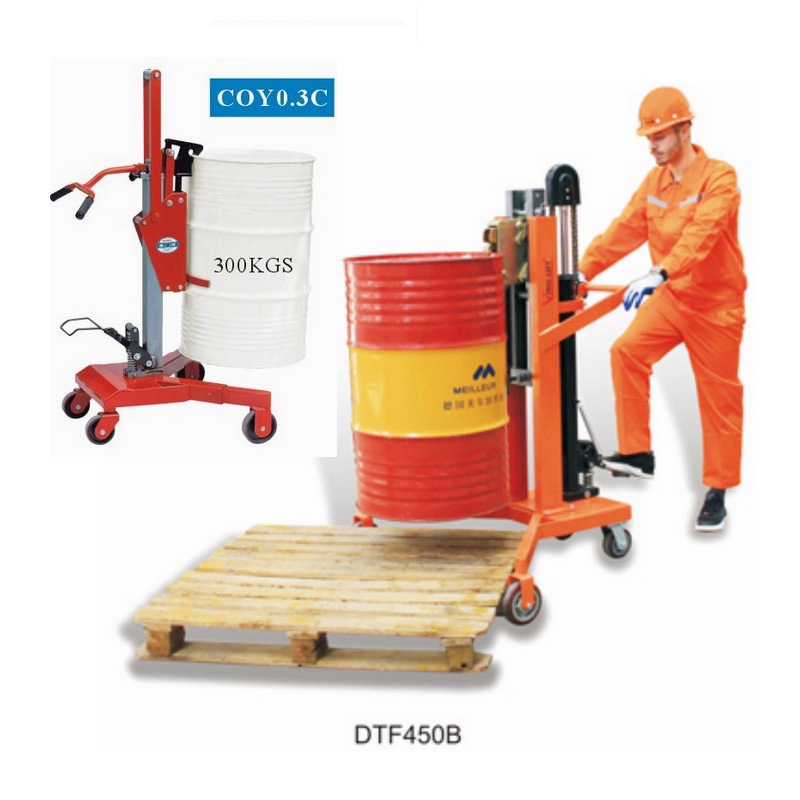 DTF咬嘴油桶搬运车四轮COY0.3脚踏手动液压油桶车 手拉油桶推车