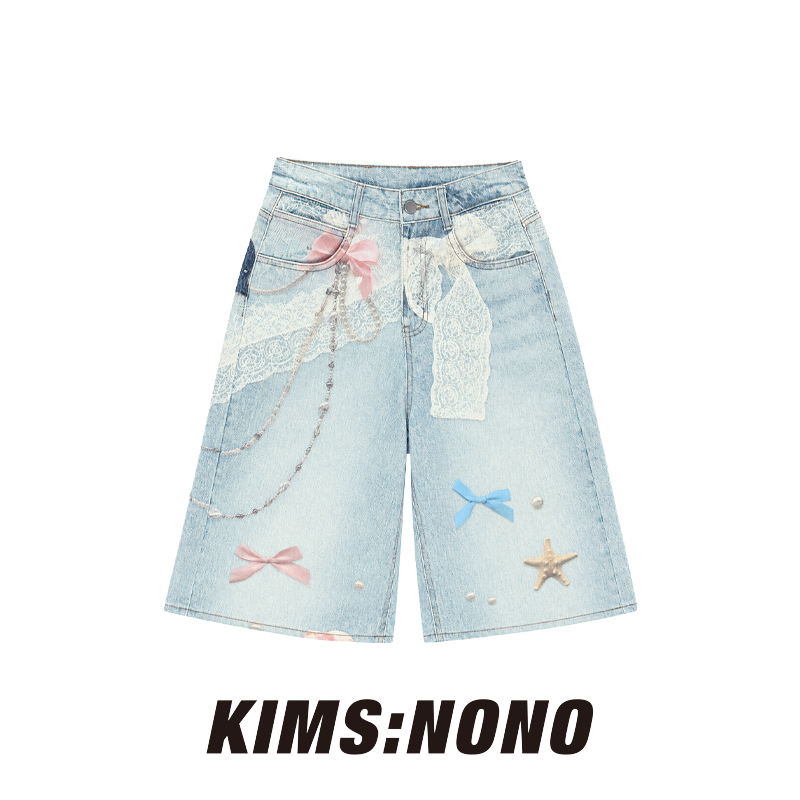 Ocean-Style Decorative Printed Denim Cropped Pants for Women, Summer 2026, Thin High-Waisted Slimming Straight Wide-Leg Capri Pants Ocean-Style Decorative Printed Denim Cropped Pants for Women, Summer 2026, Thin High-Waisted Slimming Straight Wide-Leg Capri Pants