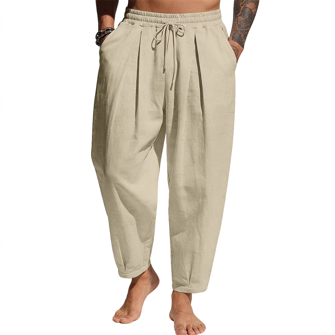 Europa y los Estados Unidos Amazon hombre de verano de color sólido algodón linterna pantalón de calzado grande relajado ocio comercio exterior pantalones casuales transfronterizos hombre