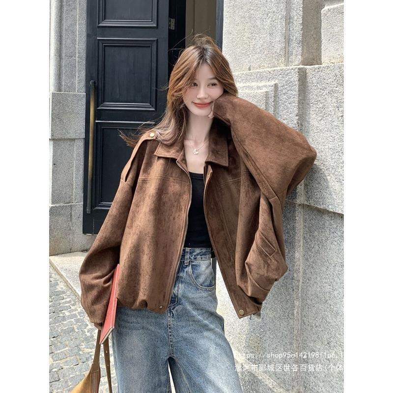 Plus-size (300 lbs) Korean style casual loose-fitting short jacket for autumn, retro and versatile.