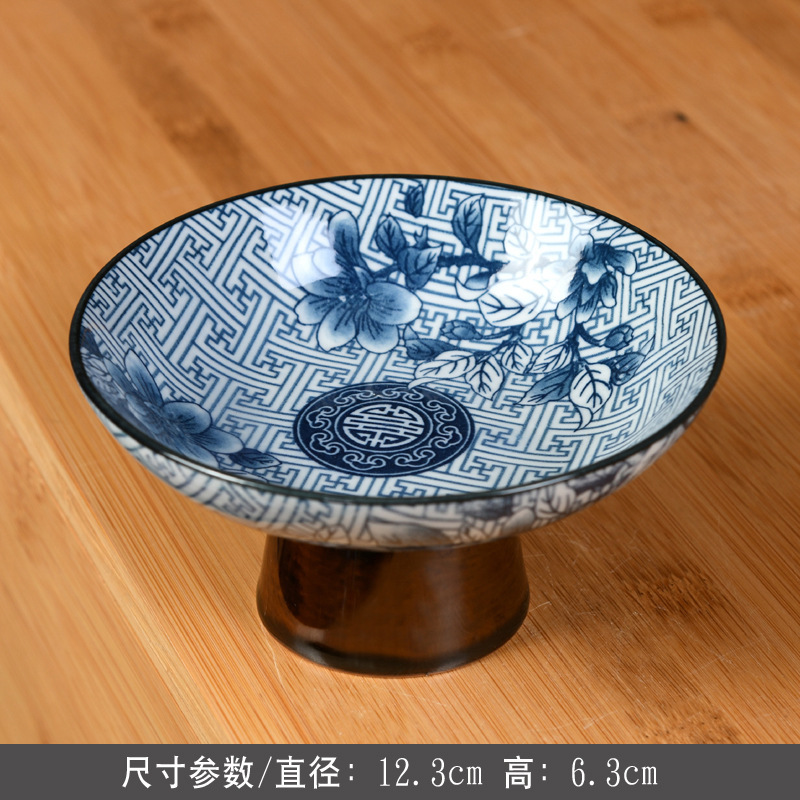 青花磁器高脚果盤中国式陶磁器茶点盤乾ナッツ菓子大サイズ果物盤功盤茶室レストラン|undefined
