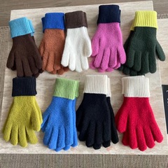 ins網紅撞色針織毛線手套女秋冬季保暖可觸屏漏手指五指騎車防風