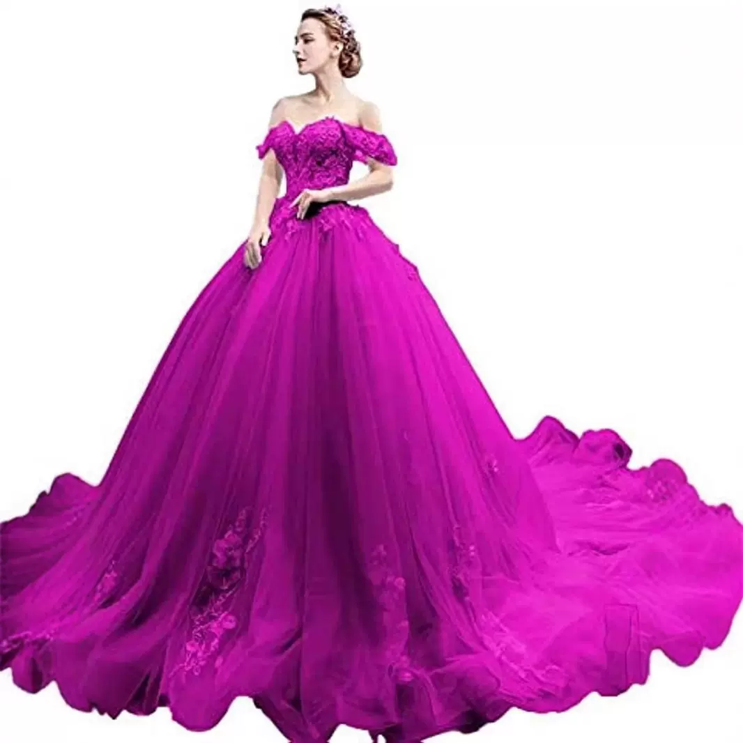 欧美2025新款彩纱蓬蓬裙拖尾大裙摆婚纱礼服宴会演出艺考独唱礼服