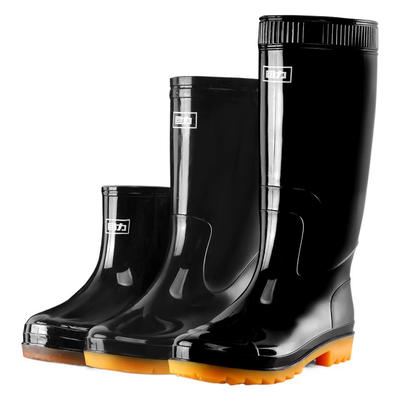Черные рабочие высокие сапоги 807 с флисовой подкладкой, мужские, надеваемые, из ПВХ, водонепроницаемые, с нескользящей резиновой подошвой