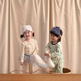 儿童A类纯棉莱卡秋衣秋裤家居服套装时尚可爱ins风无骨打底衣套装