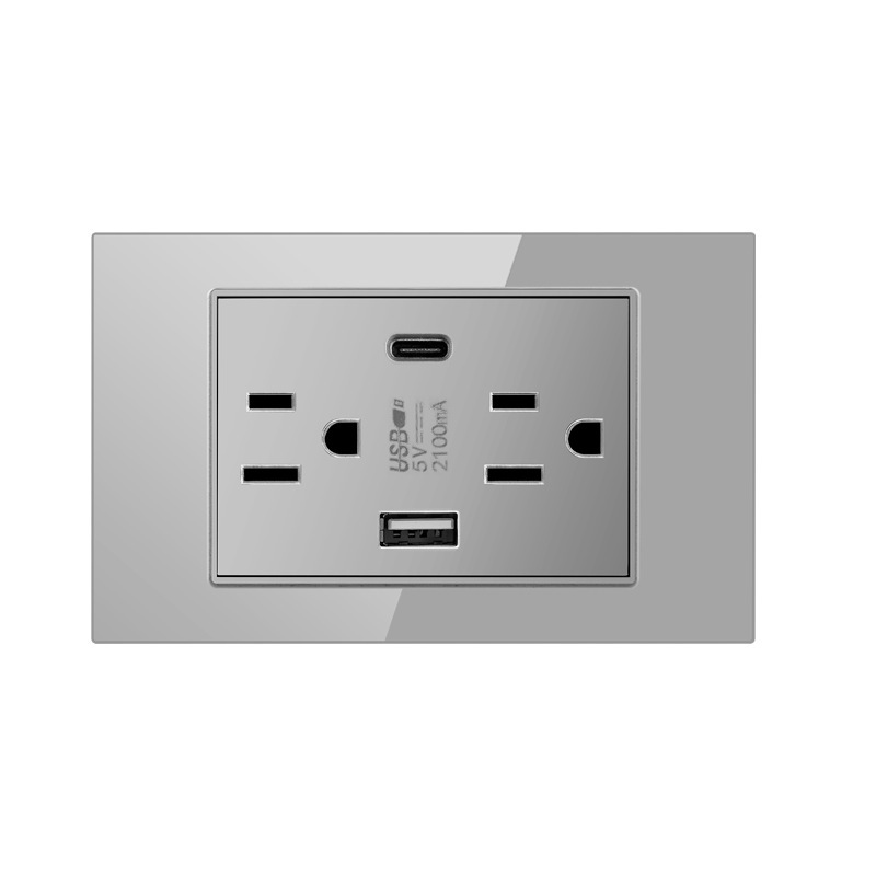 América del Sur Typec Panel de toma de corriente de carga de seis orificios Ecuador México vidrio templado 15A toma de corriente estándar estadounidense