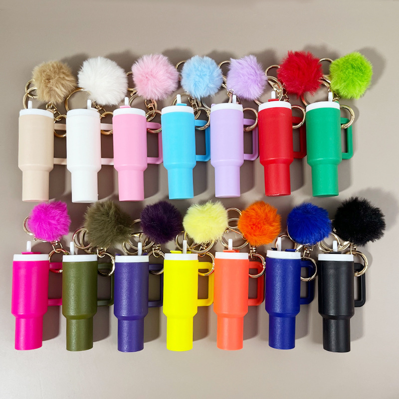 Cross-Border New Product Bingba Cup Keychain Fur Ball Pendant Mother's Day Keychain Can Hold Lipstick Backpack Pendant