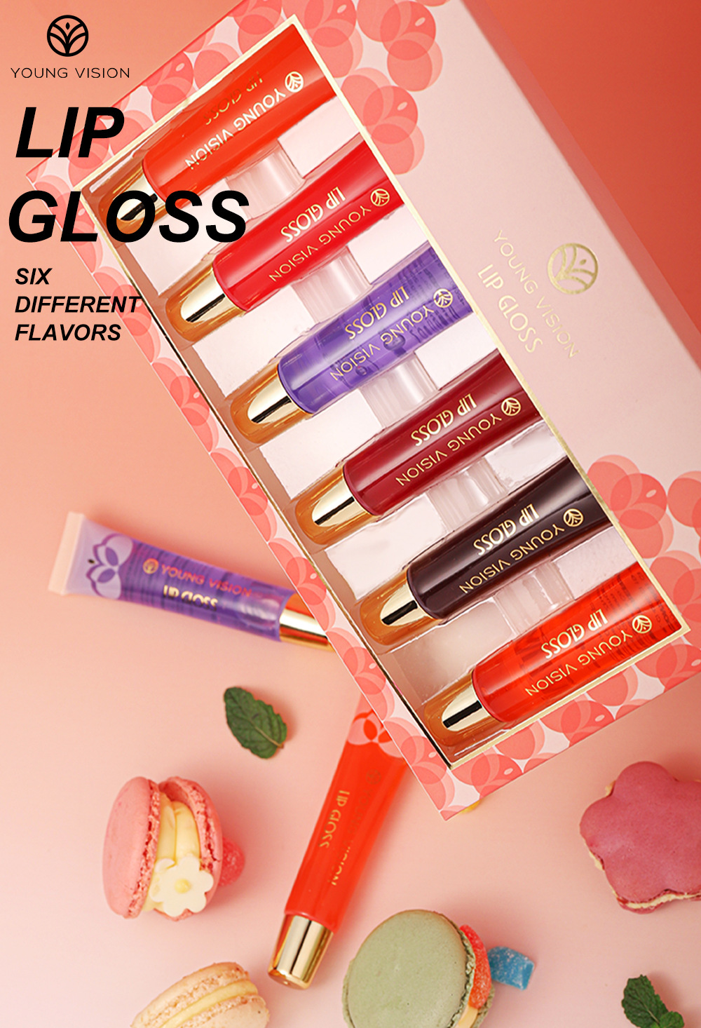 YOUNG VISION Lip Oil 6-bottle Set, Lip Gloss, Mint Lip Lotion, Hydrating Lip Oil Specification drawing