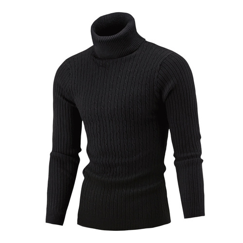 Factory AliExpress sweater men's knitwear autumn and winter European and American style turtleneck solid color cable-knit base shirt