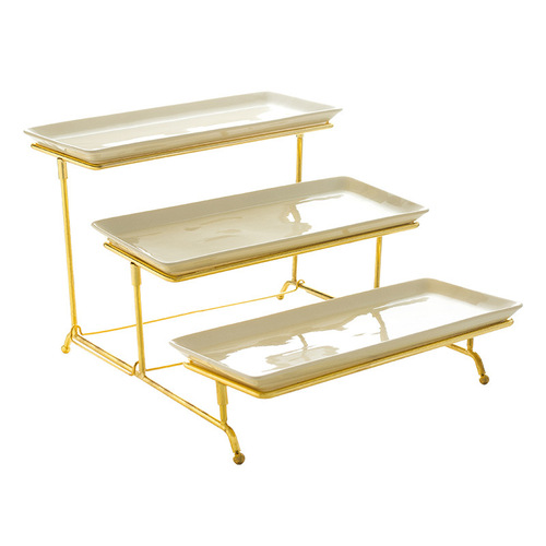 Cross-border wholesale three-layer ceramic dessert stand foldable cake tea service fruit plate tray display stand afternoon tea fruit plate tray