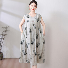 2026新款女士棉绸连衣裙夏季加肥加大码女装时尚宽松大摆妈妈长裙