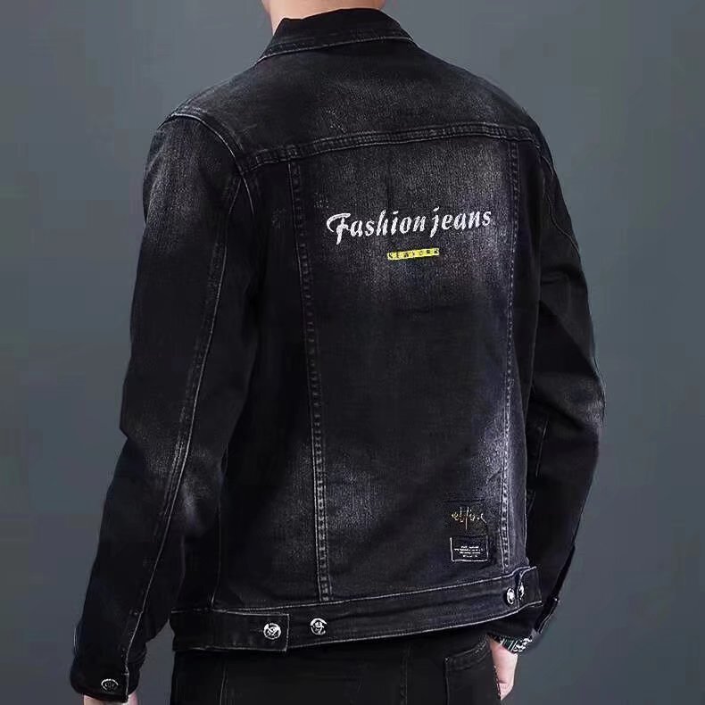 Spring and Autumn New American Style Denim Jacket Men's Trendy Loose Retro Letter Embroidery Gradient Color Jacket Denim Shirt