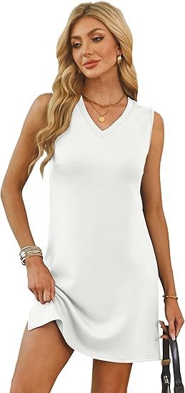 V-neck Sleeveless Solid Colour Skirt Set For Women Summer Style_voghion.com