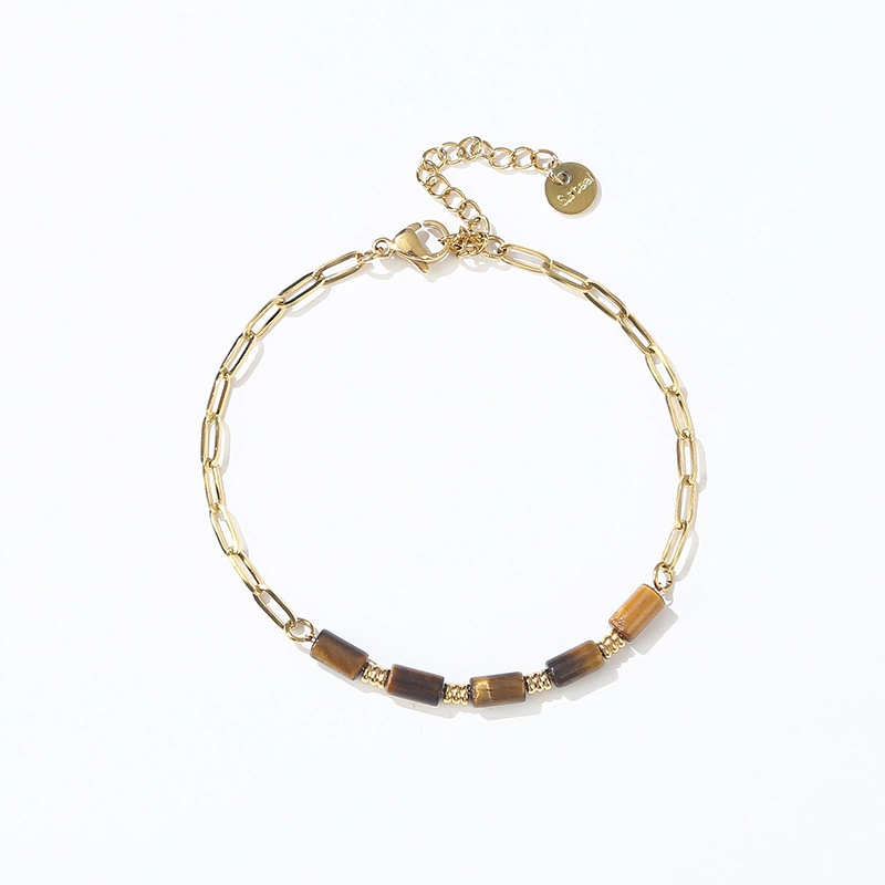Ожерелье Beaded Bracelet HuPo.HuTu, водостойкое, износостойкое, сталь 18K золотого оттенка, голубые бусины