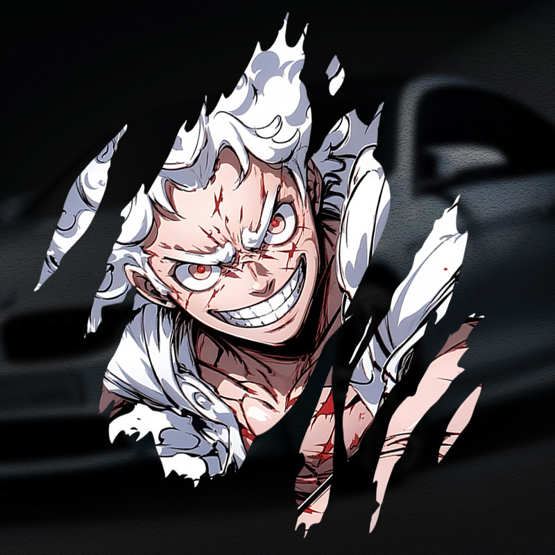 One Piece White-Haired Luffy Nika Anime Car Sticker Tear-Off Car Window Bumper Electric Vehicle Decorative Sticker