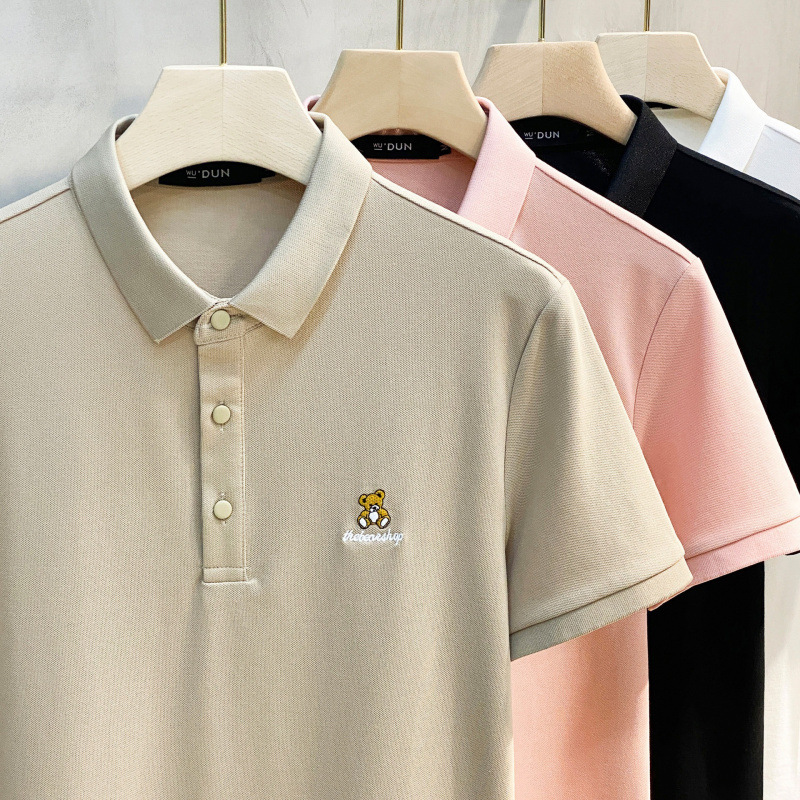 Summer Polo Shirt with Cartoon Bear Embroidery, Simple and Stylish Short-Sleeved T-Shirt for Men, High-End Collared Business Casual Shirt Summer Polo Shirt with Cartoon Bear Embroidery, Simple and Stylish Short-Sleeved T-Shirt for Men, High-End Collared Business Casual Shirt