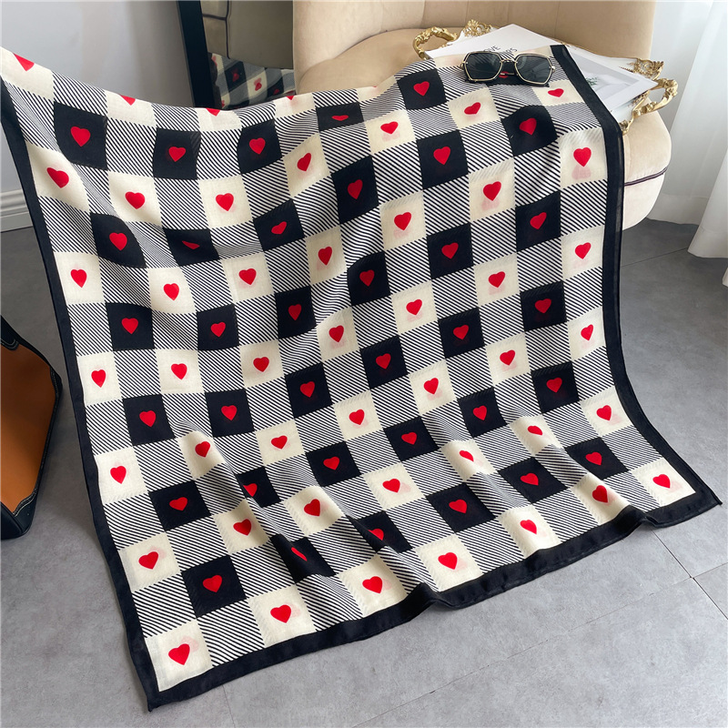 180g Weight Scarf Classification Street Occasion cotton and linen Material Lattice, Heart Shape Pattern Spring, Autumn Season Women's Gender IG Style Style Women's Ig Style Lattice Heart Shape Cotton And Linen Scarf 13