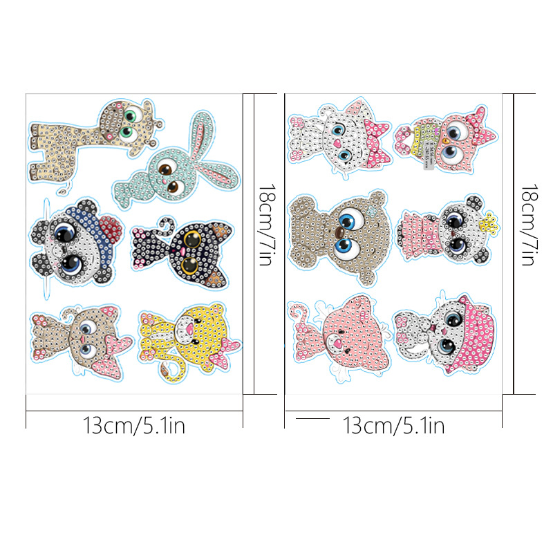 Dicha dibujos animados transfronterizos pegatinas de animales hechas a mano DIY dibujos de diamantes pegatinas de pared aleatorias pegatinas de niños decoración de diamantes redondos al por mayor