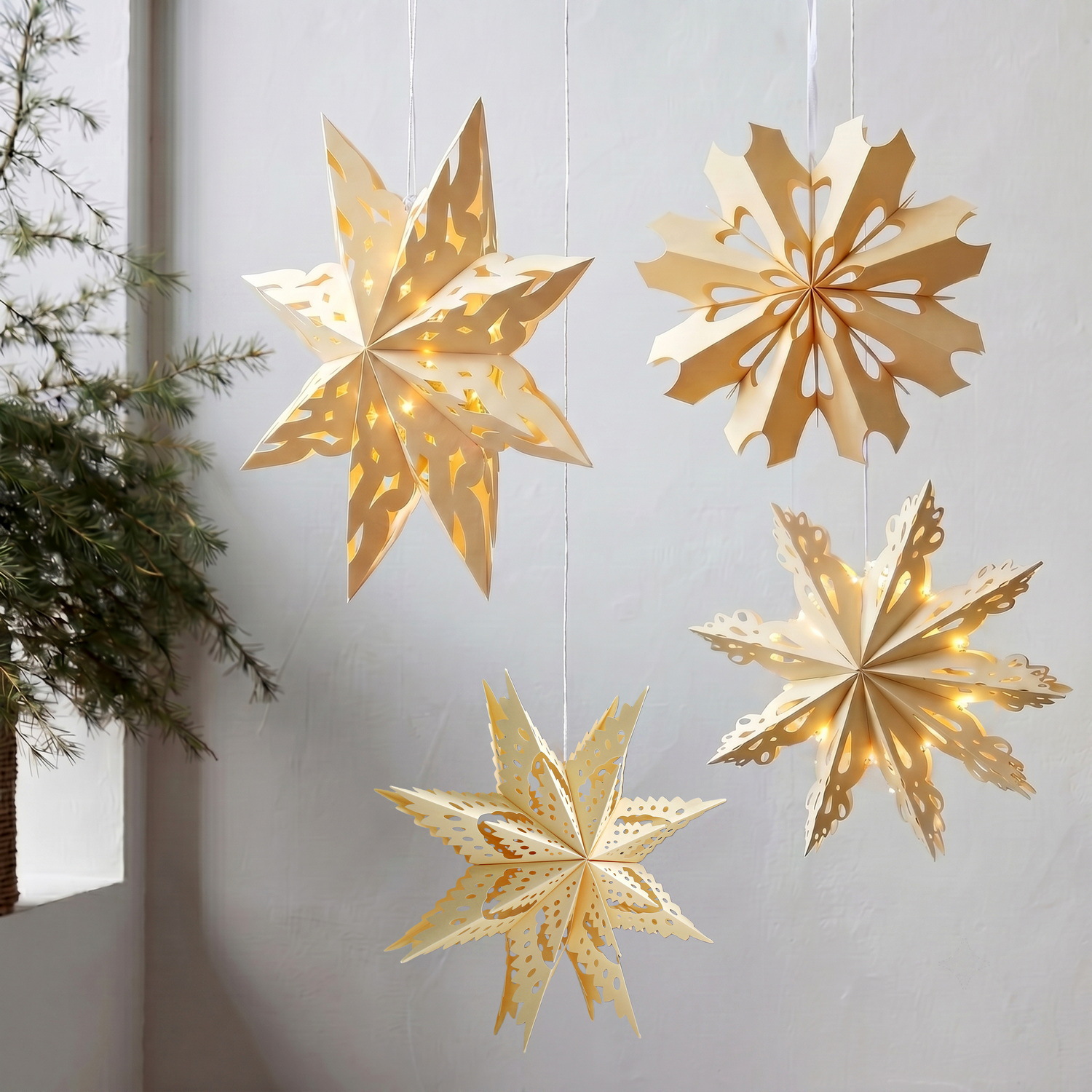Christmas Decoration Hollow Snowflake Hanging Ornaments Paper Lantern Cover Holiday Home Window Star Folding Decorative Paper Cross-Border