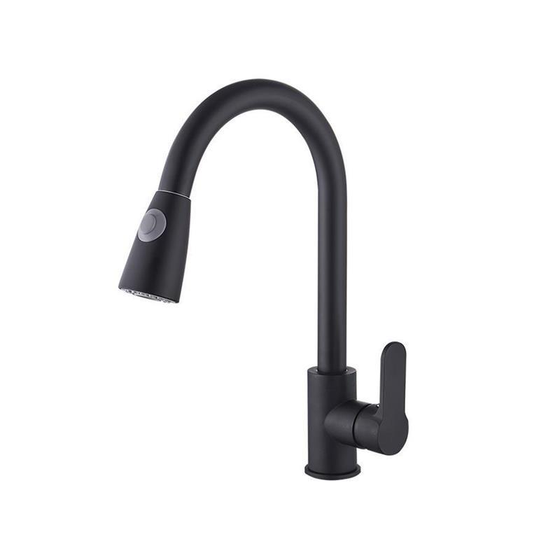Acero inoxidable negro grifo mezcla de agua caliente y fría lavabo doméstico fregadero de extracción retráctil a prueba de salpicaduras grifo de cocina