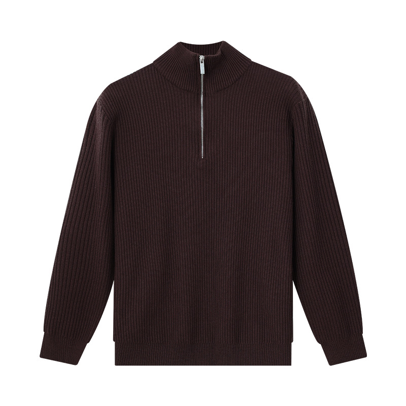 Otoño y invierno de alta calidad semi-cremallera de cuello alto suéter de punto de viento perezoso hombre casual de moda cardigán chaqueta hombre