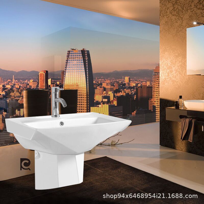 Bathroom Ceramic Wash Basin Wall-Mounted Wash Basin Sanitary Ware Wash Basin Bathroom Bathroom Ceramic Square Wash Basin
