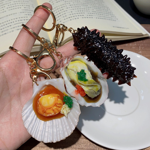 Fun simulation food PVC oysters scallops sea cucumber key ring buckle food bag pendant accessories creative gift